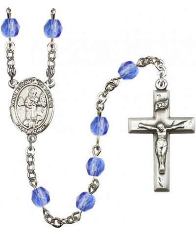 St. Isidore The Farmer Silver-Plated Rosary - Every Birth Month Color and More September Blue, Small Crucifix $56.76 Necklaces