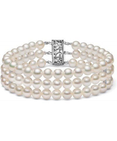 Triple Strand White Freshwater Cultured Pearl Bracelet for Women AA+ Quality with Sterling Silver Clasp 7.5 8-8.5mm $85.00 Br...