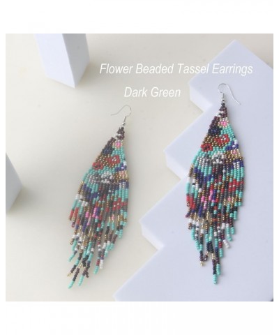 Long Beaded Tassel Earrings – Bohemian Flower Fringe Drop Earrings, Seed Bead Tribal Dangle Earrings, Pendientes De Borla for...