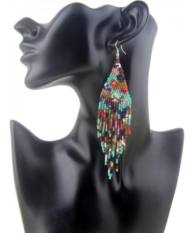 Long Beaded Tassel Earrings – Bohemian Flower Fringe Drop Earrings, Seed Bead Tribal Dangle Earrings, Pendientes De Borla for...