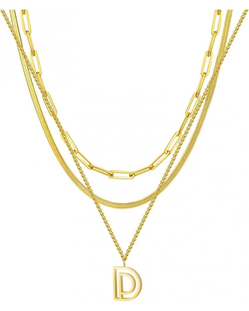 14K Gold Necklace For Women Trendy, Initial Layered Necklaces For Women Dainty Snake Chain Jewlery Gift D $8.69 Necklaces