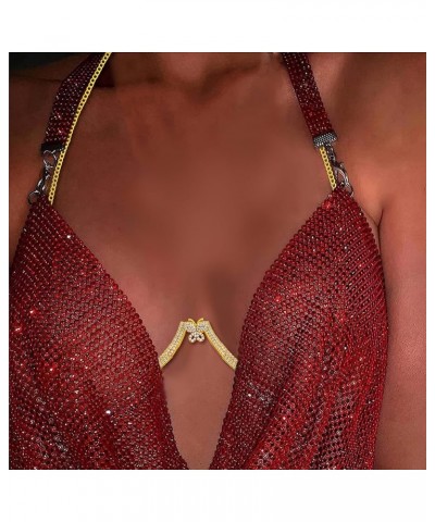 Rhinestone Chest Bracket Bra Chain Body Jewelry Crsytal Breast Body Chain Heart Bikini Bra Chain for Women Gold 6 $11.39 Body...