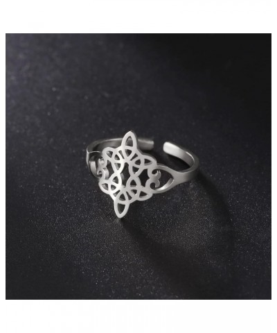 Stainless Steel Witches Knot Ring Openworked Celtic Knot Adjustable Open Finger Rings Amulet Jewelry For Women D - Silver $8....