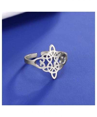 Stainless Steel Witches Knot Ring Openworked Celtic Knot Adjustable Open Finger Rings Amulet Jewelry For Women D - Silver $8....