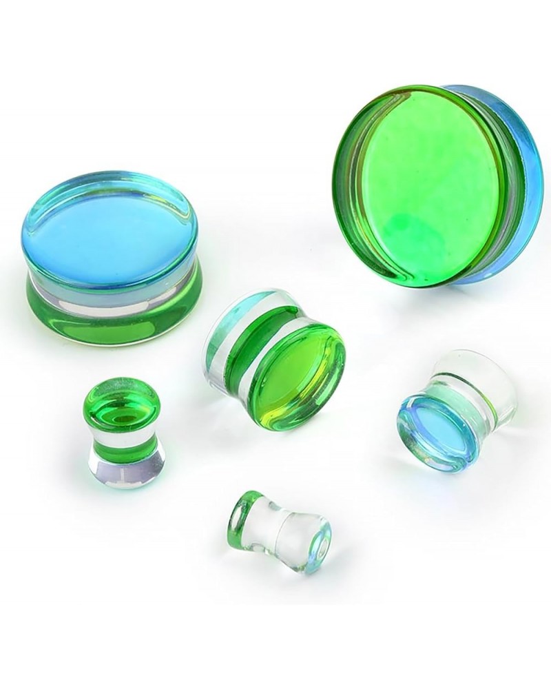 PAIR Green Glass Double Flare Solid Ear Plug Expander Purple Glass Ear Gauge Tunnel Body Piercing Jewelry 6mm-25mm/2G-1'' PAI...