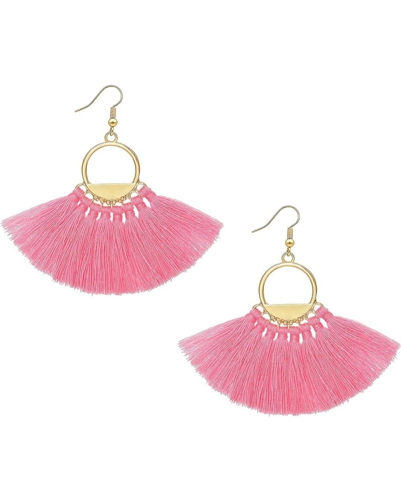 Women Tassel Earrings Bohemia Fan Shape Thread Tassel Statement Drop Dangle Earrings for Girl Lady Pink $5.60 Earrings