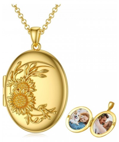 10K 14K 18K Solid Gold/Plated Gold Oval Locket That Holds Pictures Personalized Oval Sunflower/Starburst/Rose Locket With Sol...