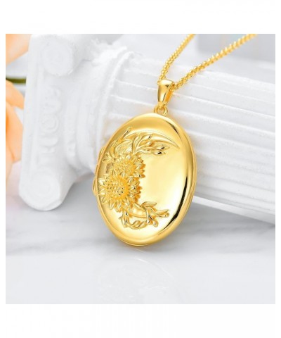 10K 14K 18K Solid Gold/Plated Gold Oval Locket That Holds Pictures Personalized Oval Sunflower/Starburst/Rose Locket With Sol...