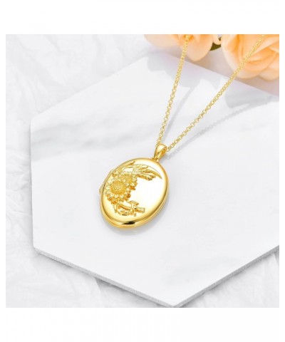 10K 14K 18K Solid Gold/Plated Gold Oval Locket That Holds Pictures Personalized Oval Sunflower/Starburst/Rose Locket With Sol...