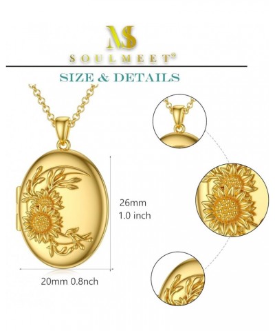 10K 14K 18K Solid Gold/Plated Gold Oval Locket That Holds Pictures Personalized Oval Sunflower/Starburst/Rose Locket With Sol...