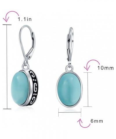 Boho Western Style Gemstone Oval Lever Back Drop Dangle Earrings For Women .925 Sterling Silver Semi Birthstone Colors Blue L...