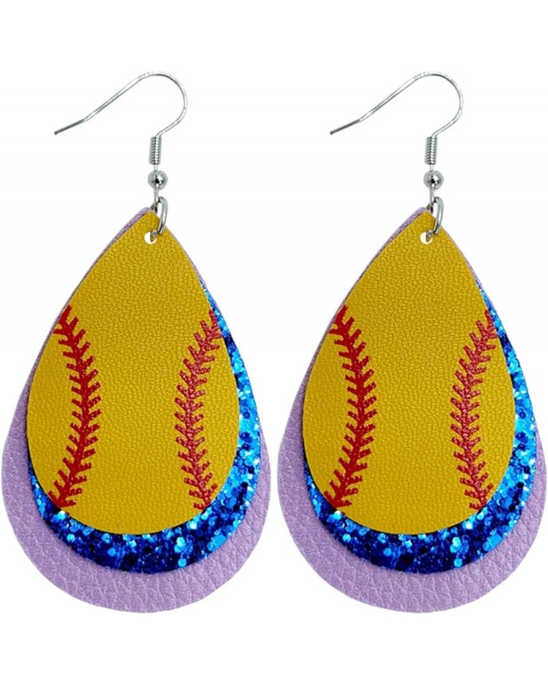 Colorful Layered Baseball Leather Dangle Earrings Glitter Sports Lover Baseball Teardrop Earrings for Women Girls Jewelry H $...