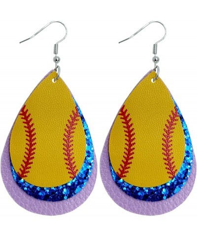 Colorful Layered Baseball Leather Dangle Earrings Glitter Sports Lover Baseball Teardrop Earrings for Women Girls Jewelry H $...