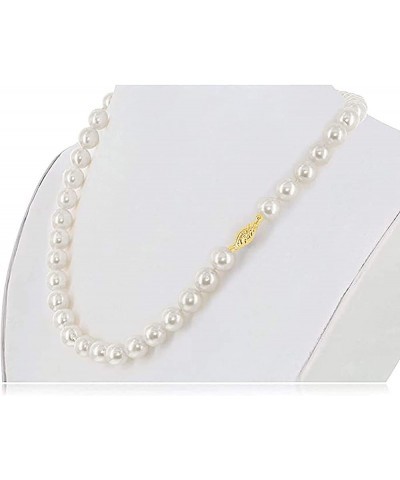 14K Gold AAAA White Japanese Akoya Cultured Pearls 18" Silk-Knotted Strand Pearl Necklace - Choice of Pearl Size & Clasp Gold...