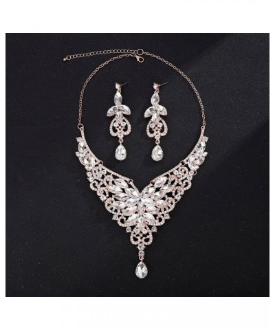 Crystal Bridal Jewelry Sets for Women Floral Wave Teardrop Necklace Earrings Set for Wedding Rhinestone Bridesmaid Gifts fit ...