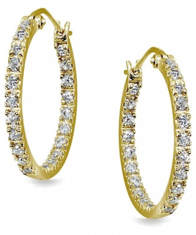 Sterling Silver 2mm Inside Out Cubic Zirconia Round Hoop Earrings, Options Available 2x20mm Yellow $12.88 Earrings