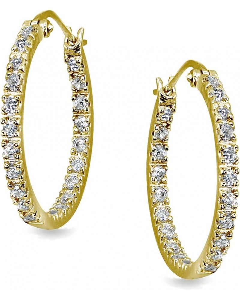 Sterling Silver 2mm Inside Out Cubic Zirconia Round Hoop Earrings, Options Available 2x20mm Yellow $12.88 Earrings