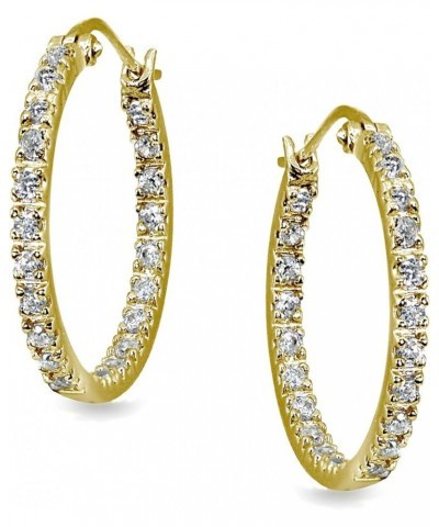 Sterling Silver 2mm Inside Out Cubic Zirconia Round Hoop Earrings, Options Available 2x20mm Yellow $12.88 Earrings