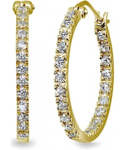 Sterling Silver 2mm Inside Out Cubic Zirconia Round Hoop Earrings, Options Available 2x20mm Yellow $12.88 Earrings