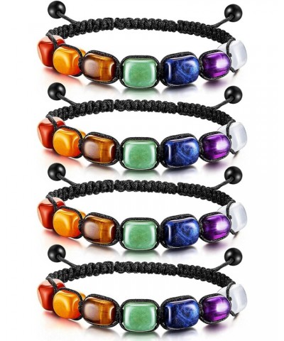 4 Pieces 7 Chakra Reiki Healing Crystal Stretch Bracelets Gemstone Yoga Bracelets Braided Rope Bracelets Bead Bracelets for W...