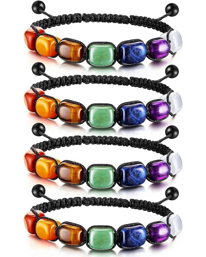 4 Pieces 7 Chakra Reiki Healing Crystal Stretch Bracelets Gemstone Yoga Bracelets Braided Rope Bracelets Bead Bracelets for W...