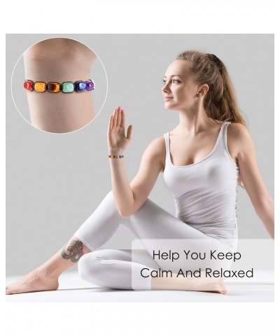 4 Pieces 7 Chakra Reiki Healing Crystal Stretch Bracelets Gemstone Yoga Bracelets Braided Rope Bracelets Bead Bracelets for W...