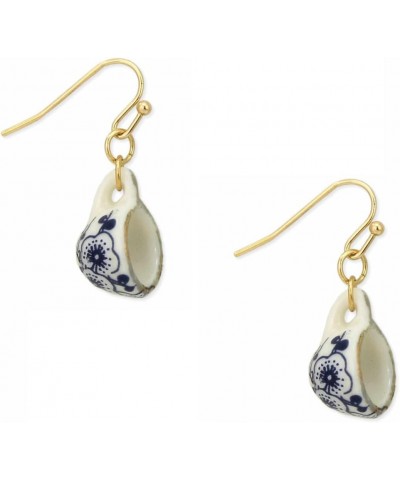 Vintage Blue Flower Ceramic Porcelain Tea Cup Drop Earrings, Multi $12.28 Earrings