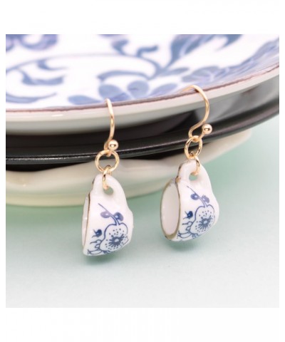 Vintage Blue Flower Ceramic Porcelain Tea Cup Drop Earrings, Multi $12.28 Earrings