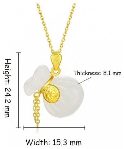 24K Solid Gold Pendant for Women, Real Pure Gold White Nephrite Jade Jewelry Dainty Lucky Fortune Bag Pendant for Men Teen Gi...