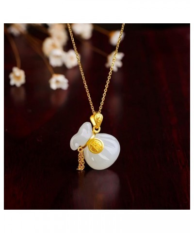 24K Solid Gold Pendant for Women, Real Pure Gold White Nephrite Jade Jewelry Dainty Lucky Fortune Bag Pendant for Men Teen Gi...