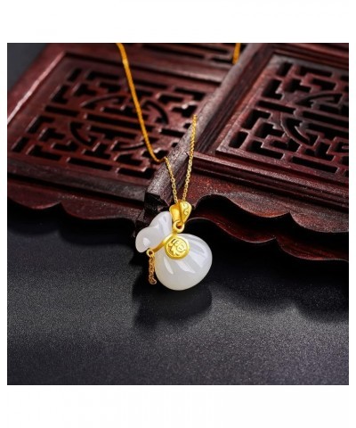 24K Solid Gold Pendant for Women, Real Pure Gold White Nephrite Jade Jewelry Dainty Lucky Fortune Bag Pendant for Men Teen Gi...