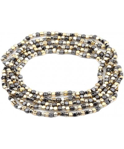 Women's Chic Set Of 5 Seed Bead Nugget Stretch Bracelet, 6.75 Gold Hematite Silver Tone $17.27 Bracelets