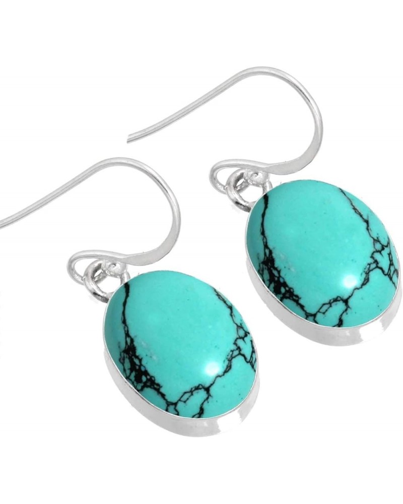 925 Sterling Silver Handmade Dangle Earring for Women Oval Gemstone Boho Silver Jewelry for Gift (98527_E) Turquoise $20.58 E...