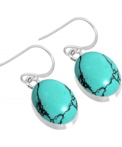 925 Sterling Silver Handmade Dangle Earring for Women Oval Gemstone Boho Silver Jewelry for Gift (98527_E) Turquoise $20.58 E...