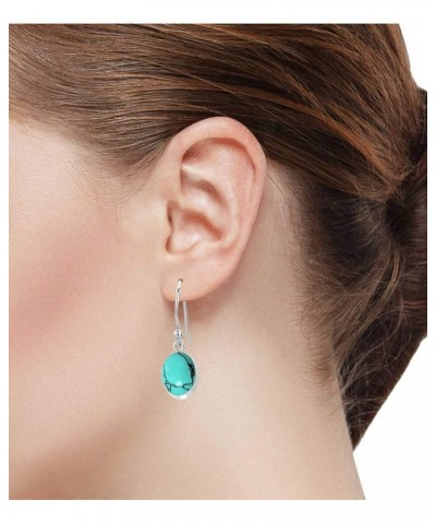 925 Sterling Silver Handmade Dangle Earring for Women Oval Gemstone Boho Silver Jewelry for Gift (98527_E) Turquoise $20.58 E...