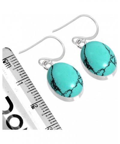 925 Sterling Silver Handmade Dangle Earring for Women Oval Gemstone Boho Silver Jewelry for Gift (98527_E) Turquoise $20.58 E...