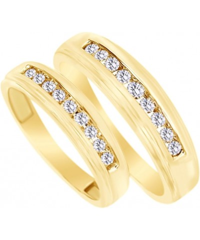 White Natural Diamond His and Hers Wedding Band Ring Set 14K Yellow Gold (0.38 Cttw) Men Size - 14 Women Size - 14 $434.24 Sets