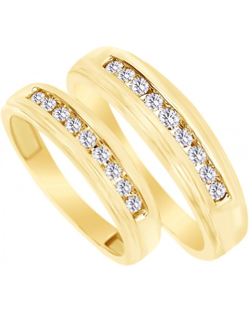 White Natural Diamond His and Hers Wedding Band Ring Set 14K Yellow Gold (0.38 Cttw) Men Size - 14 Women Size - 14 $434.24 Sets