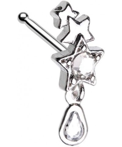 20GA Stainless Steel Shooting Stars with Dangling Gem Nose Bone Stud $8.99 Body Jewelry