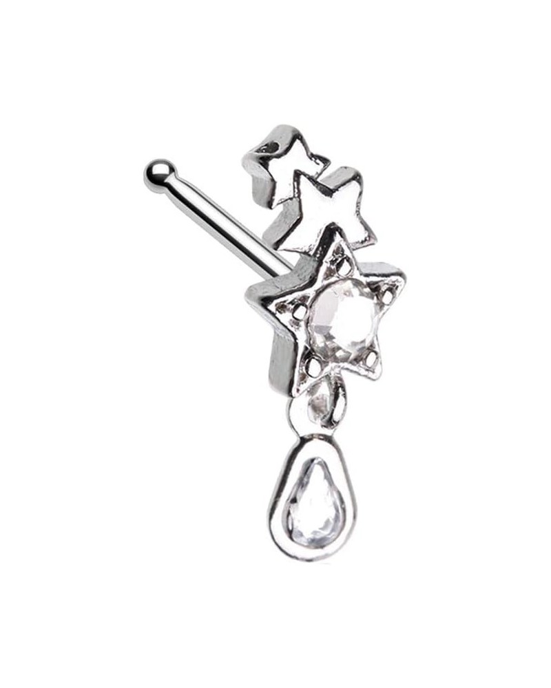 20GA Stainless Steel Shooting Stars with Dangling Gem Nose Bone Stud $8.99 Body Jewelry