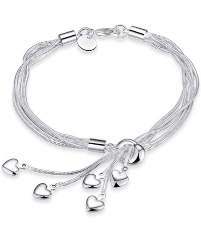 Fashion Sterling Silver Five-Heart Love Pendants Bracelet Link Lady Women Jewelry $7.66 Bracelets