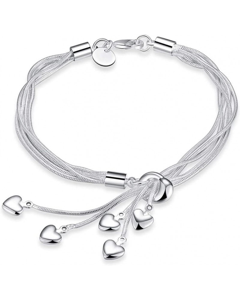 Fashion Sterling Silver Five-Heart Love Pendants Bracelet Link Lady Women Jewelry $7.66 Bracelets