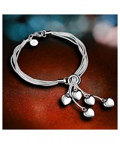 Fashion Sterling Silver Five-Heart Love Pendants Bracelet Link Lady Women Jewelry $7.66 Bracelets