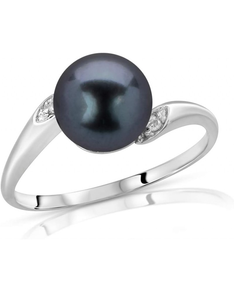 14K White Gold Black or White Akoya Cultured Pearl Ring with .02ct Diamonds Black Akoya White Gold $57.35 Rings