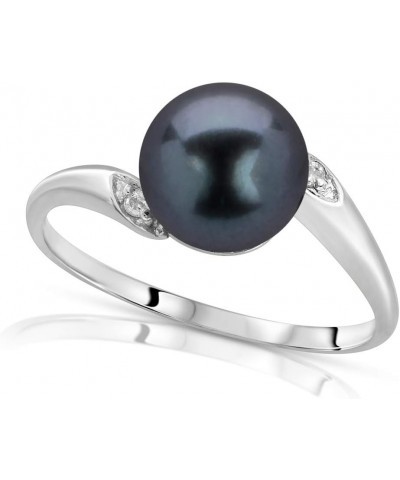 14K White Gold Black or White Akoya Cultured Pearl Ring with .02ct Diamonds Black Akoya White Gold $57.35 Rings