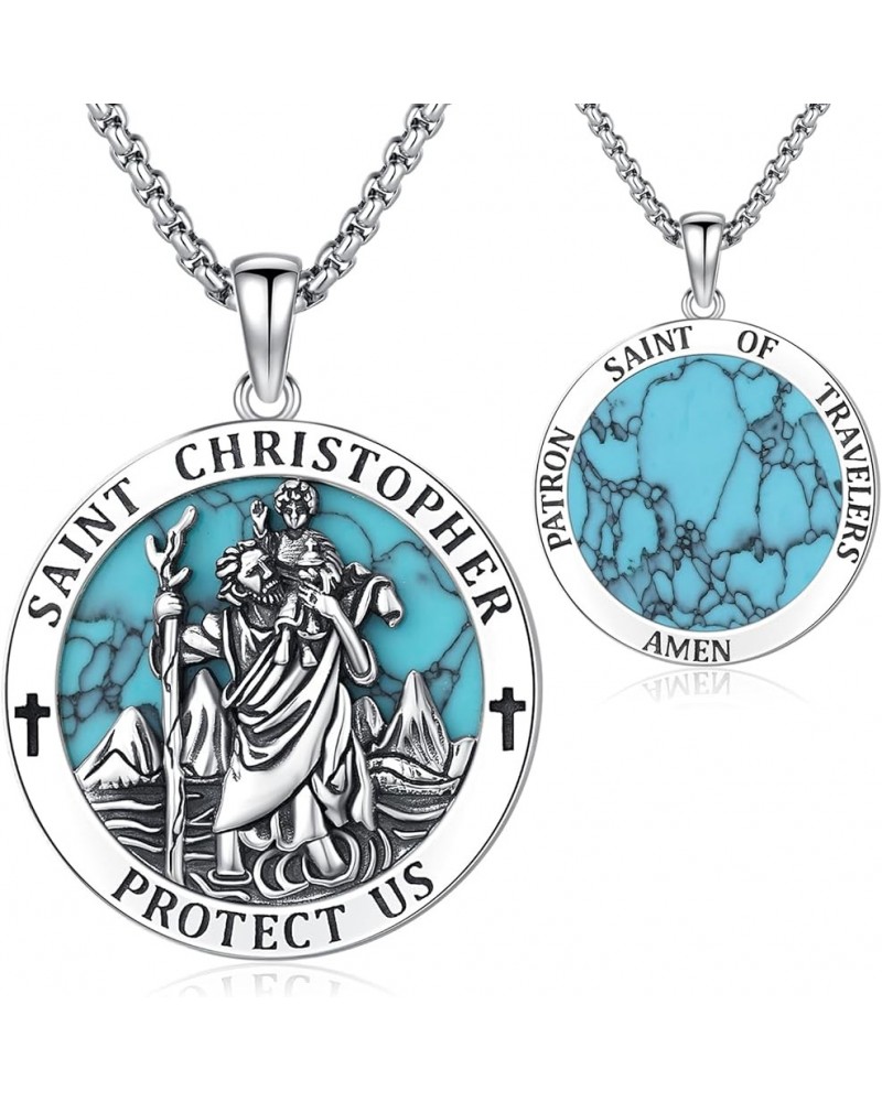 S925 Sterling Silver St Michael/St Christopher/St Benedict/St Jesus Medal Necklace for Men Women Archangel Raguel/Uriel Prote...