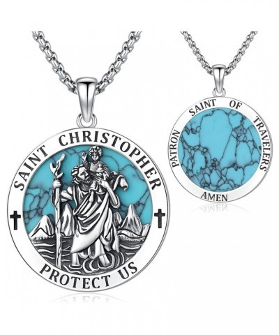 S925 Sterling Silver St Michael/St Christopher/St Benedict/St Jesus Medal Necklace for Men Women Archangel Raguel/Uriel Prote...