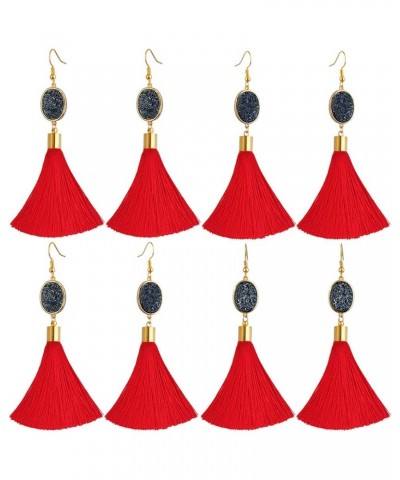 Tassel Drop Earrings for Women, Bohemian Drusy Crystal Quartz Stone Dangle Earrings for Girls 3Red(oval) $11.39 Earrings