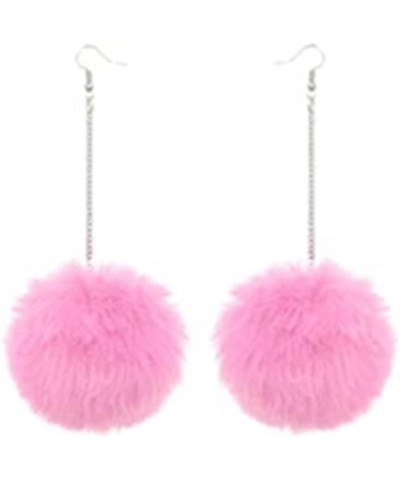 Pom Pom Dangle Earrings Statement Fluffy Fur Ball Drop Earrings for Women Girls Winter Jewelry pink $6.04 Earrings