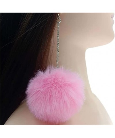 Pom Pom Dangle Earrings Statement Fluffy Fur Ball Drop Earrings for Women Girls Winter Jewelry pink $6.04 Earrings